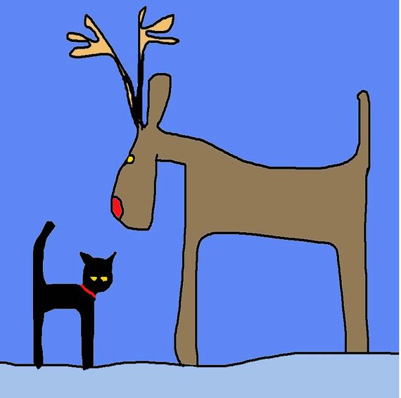 Trevor the Black cat and Reindeer