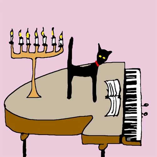 CAT AND GRAND PIANO card